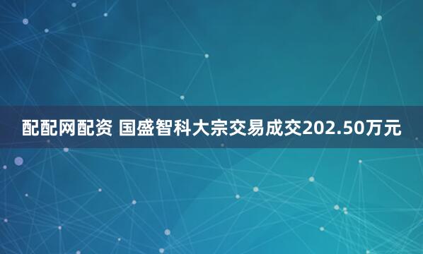 配配网配资 国盛智科大宗交易成交202.50万元